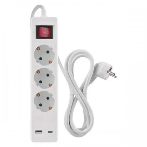 Мережевий подовжувач Emos 2 м 3 розетки + 1 x USB + 1 x USB Type-C (P1322CU) купити в Україні: Київ, Львів, Хмельницький, Тернопіль, Івано-Франківськ | Низька ціна, відгуки, характеристики від TELEMART фото