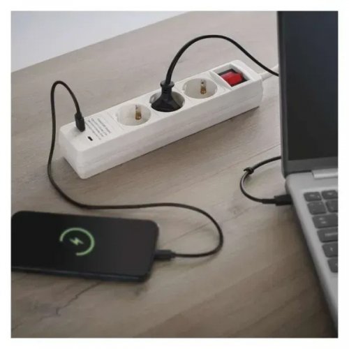 Мережевий подовжувач Emos 2 м 3 розетки + 1 x USB + 1 x USB Type-C (P1322CU) купити в Україні: Київ, Львів, Хмельницький, Тернопіль, Івано-Франківськ | Низька ціна, відгуки, характеристики від TELEMART фото