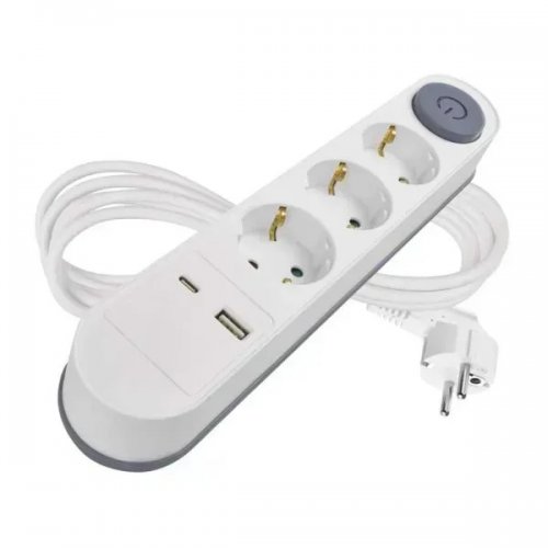 Мережевий подовжувач Emos 2 м 3 розетки + 2 x USB + 1 x USB Type-C (P1322PD) купити в Україні: Київ, Львів, Хмельницький, Тернопіль, Івано-Франківськ | Низька ціна, відгуки, характеристики від TELEMART фото