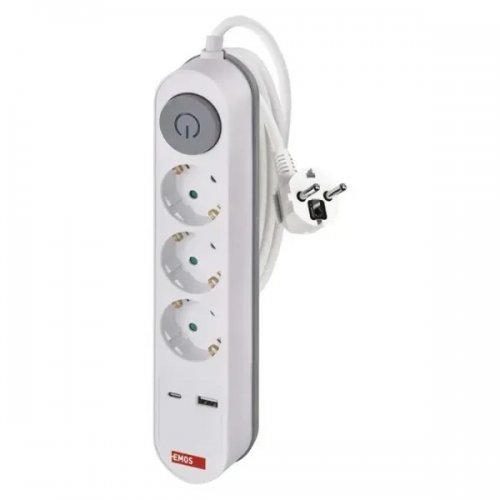 Мережевий подовжувач Emos 2 м 3 розетки + 2 x USB + 1 x USB Type-C (P1322PD) купити в Україні: Київ, Львів, Хмельницький, Тернопіль, Івано-Франківськ | Низька ціна, відгуки, характеристики від TELEMART фото