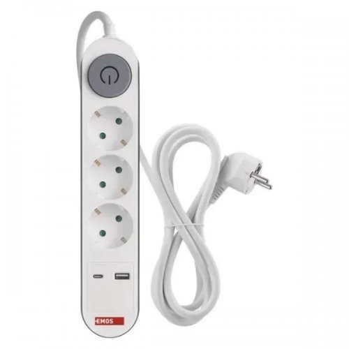 Мережевий подовжувач Emos 2 м 3 розетки + 2 x USB + 1 x USB Type-C (P1322PD) купити в Україні: Київ, Львів, Хмельницький, Тернопіль, Івано-Франківськ | Низька ціна, відгуки, характеристики від TELEMART фото