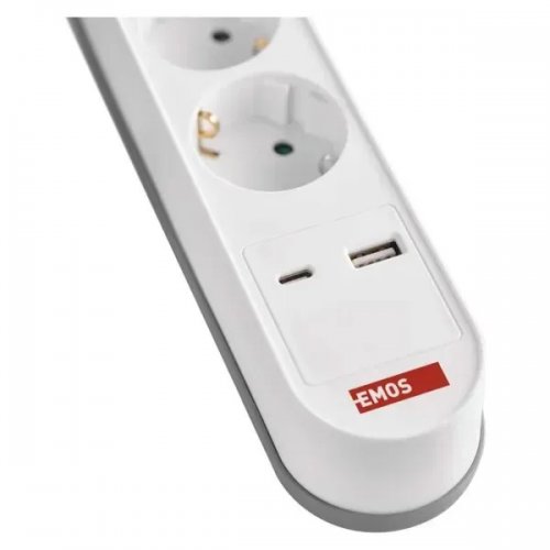 Мережевий подовжувач Emos 2 м 3 розетки + 2 x USB + 1 x USB Type-C (P1322PD) купити в Україні: Київ, Львів, Хмельницький, Тернопіль, Івано-Франківськ | Низька ціна, відгуки, характеристики від TELEMART фото