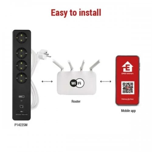 Мережевий подовжувач Emos 2 м 4 розетки + 1 x USB + 1 x USB Type-C (P1422SM) купити в Україні: Київ, Львів, Хмельницький, Тернопіль, Івано-Франківськ | Низька ціна, відгуки, характеристики від TELEMART фото