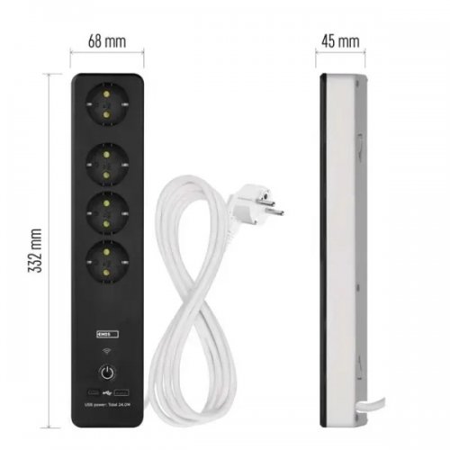 Мережевий подовжувач Emos 2 м 4 розетки + 1 x USB + 1 x USB Type-C (P1422SM) купити в Україні: Київ, Львів, Хмельницький, Тернопіль, Івано-Франківськ | Низька ціна, відгуки, характеристики від TELEMART фото