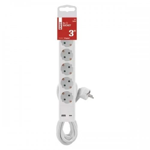 Сетевой удлинитель Emos 3 м 5 розеток + 1 x USB + 1 x USB Type-C (P1523CU) купить в Украине: Киев, Днепр, Харьков, Одесса  | Низкая цена, отзывы, характеристики от TELEMART фото