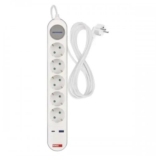 Сетевой удлинитель Emos 3 м 5 розеток + 1 x USB + 1 x USB Type-C (P1523FC) купить в Украине: Киев, Днепр, Харьков, Одесса  | Низкая цена, отзывы, характеристики от TELEMART фото