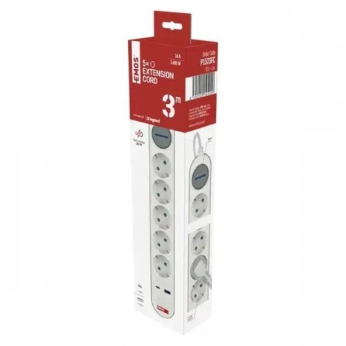 Сетевой удлинитель Emos 3 м 5 розеток + 1 x USB + 1 x USB Type-C (P1523FC) купить в Украине: Киев, Днепр, Харьков, Одесса  | Низкая цена, отзывы, характеристики от TELEMART фото