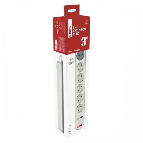 Сетевой удлинитель Emos 3 м 5 розеток + 1 x USB + 1 x USB Type-C (P1523FC) купить в Украине: Киев, Днепр, Харьков, Одесса  | Низкая цена, отзывы, характеристики от TELEMART фото