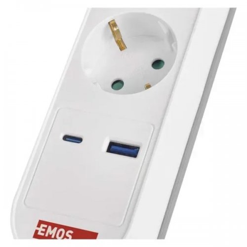 Сетевой удлинитель Emos 3 м 5 розеток + 1 x USB + 1 x USB Type-C (P1523FC) купить в Украине: Киев, Днепр, Харьков, Одесса  | Низкая цена, отзывы, характеристики от TELEMART фото