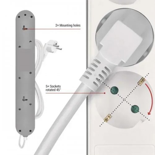Сетевой удлинитель Emos 3 м 5 розеток + 1 x USB + 1 x USB Type-C (P1523FC) купить в Украине: Киев, Днепр, Харьков, Одесса  | Низкая цена, отзывы, характеристики от TELEMART фото