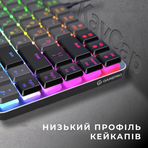 Уценка клавиатура GamePro MK141R RGB Outemu Red Switch Low Profile Dark Gray (Вскрытая упаковка, 892523) купить в Украине: Киев, Днепр, Харьков, Одесса  | Низкая цена, отзывы, характеристики от TELEMART фото