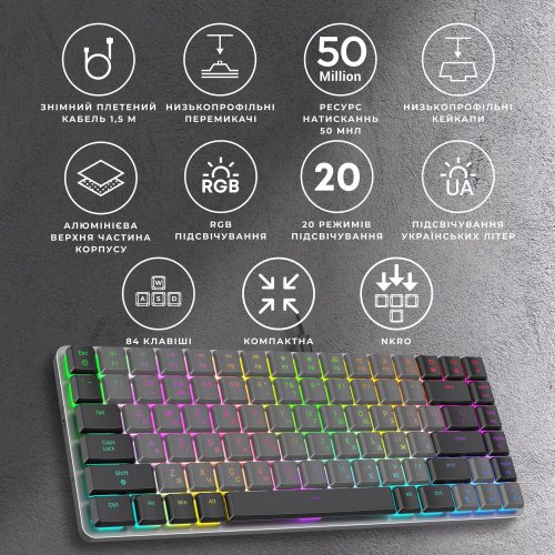 Уценка клавиатура GamePro MK141R RGB Outemu Red Switch Low Profile Dark Gray (Вскрытая упаковка, 892523) купить в Украине: Киев, Днепр, Харьков, Одесса  | Низкая цена, отзывы, характеристики от TELEMART фото