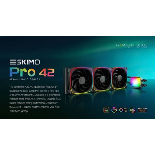 Уцінка готова сво Geometric Future Eskimo Pro 420 ARGB (GEO-EP-42B) Black (Розкрита упаковка, відсутні кріплення AMD, 892651) купити в Україні: Київ, Львів, Хмельницький, Тернопіль, Івано-Франківськ | Перевірка сумісності, низька ціна, відгуки, характеристики від TELEMART фото