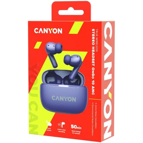 Наушники Canyon On Go 10 ANC TWS-10 (CNS-TWS10PL) Purple купить в Украине: Киев, Днепр, Харьков, Одесса  | Низкая цена, отзывы, характеристики от TELEMART фото