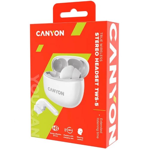 Навушники Canyon TWS-5 (CNS-TWS5W) White купити в Україні: Київ, Львів, Хмельницький, Тернопіль, Івано-Франківськ | Низька ціна, відгуки, характеристики від TELEMART фото