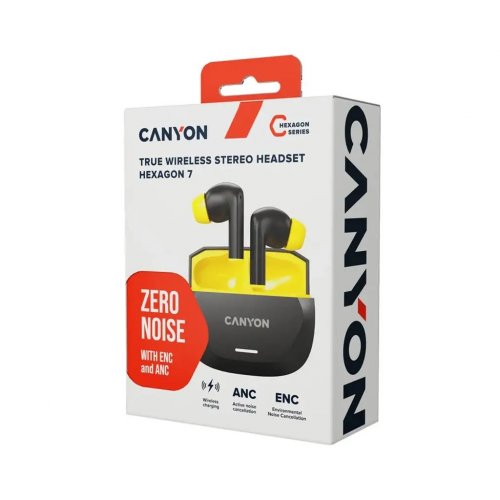 Наушники Canyon Hexagon 7 (CNS-TWS7BY) Black/Yellow купить в Украине: Киев, Днепр, Харьков, Одесса  | Низкая цена, отзывы, характеристики от TELEMART фото