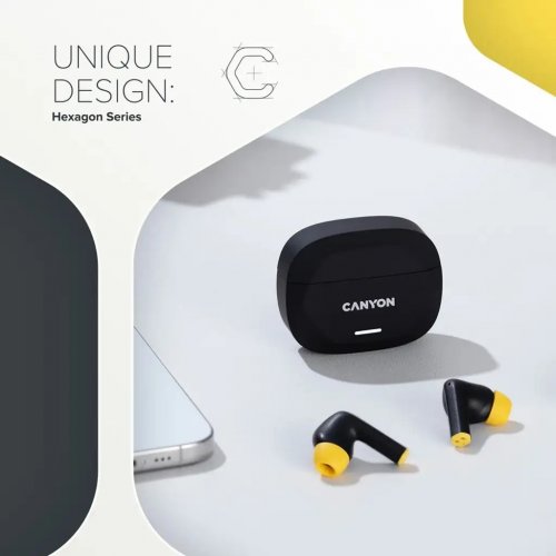 Наушники Canyon Hexagon 7 (CNS-TWS7BY) Black/Yellow купить в Украине: Киев, Днепр, Харьков, Одесса  | Низкая цена, отзывы, характеристики от TELEMART фото