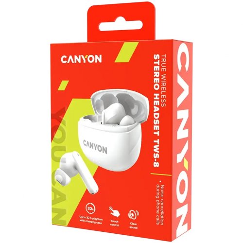 Навушники Canyon TWS-8 (CNS-TWS8W) White купити в Україні: Київ, Львів, Хмельницький, Тернопіль, Івано-Франківськ | Низька ціна, відгуки, характеристики від TELEMART фото