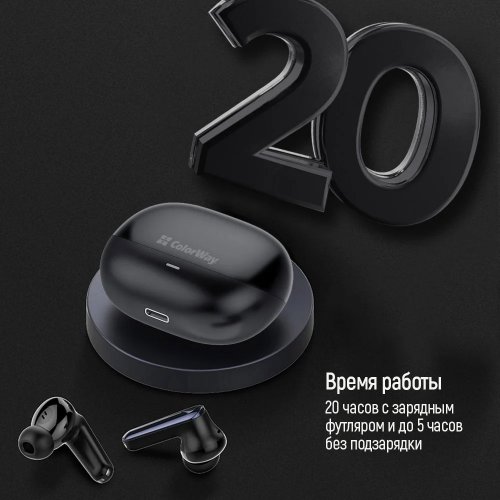 Наушники ColorWay Slim TWS-1 Earbuds Long Life (CW-TWS1BK1) Black купить в Украине: Киев, Днепр, Харьков, Одесса  | Низкая цена, отзывы, характеристики от TELEMART фото