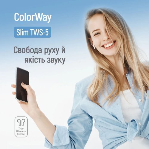 Наушники ColorWay Slim TWS-5 Earbuds (CW-TWS5WT) White купить в Украине: Киев, Днепр, Харьков, Одесса  | Низкая цена, отзывы, характеристики от TELEMART фото