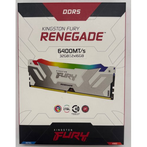 Озп Kingston DDR5 32GB (2x16GB) 6400Mhz FURY Renegade RGB White (KF564C32RWAK2-32) (Відновлено продавцем, 893240) купити в Україні: Київ, Львів, Хмельницький, Тернопіль, Івано-Франківськ | Перевірка сумісності, низька ціна, відгуки, характеристики від TELEMART фото