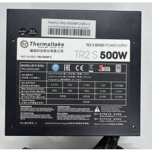 Блок живлення Thermaltake TR2 S 500W (PS-TRS-0500NPCWEU-2) (Відновлено продавцем, 893556) купити в Україні: Київ, Львів, Хмельницький, Тернопіль, Івано-Франківськ | Перевірка сумісності, низька ціна, відгуки, характеристики від TELEMART фото