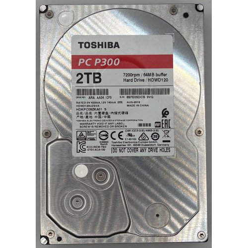 Жорсткий диск Toshiba P300 2TB 64MB 7200RPM 3.5'' (HDWD120UZSVA) (Відновлено продавцем, 893610) купити в Україні: Київ, Львів, Хмельницький, Тернопіль, Івано-Франківськ | Перевірка сумісності, низька ціна, відгуки, характеристики від TELEMART фото