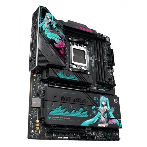 Уценка материнская плата Asus ROG STRIX X870E-H GAMING WIFI7 HATSUNE MIKU EDITION (sAM5, AMD X870E) (Отремонтировано производителем, 893635) купить в Украине: Киев, Днепр, Харьков, Одесса  | Проверка совместимости, низкая цена, отзывы, характеристики от TELEMART фото
