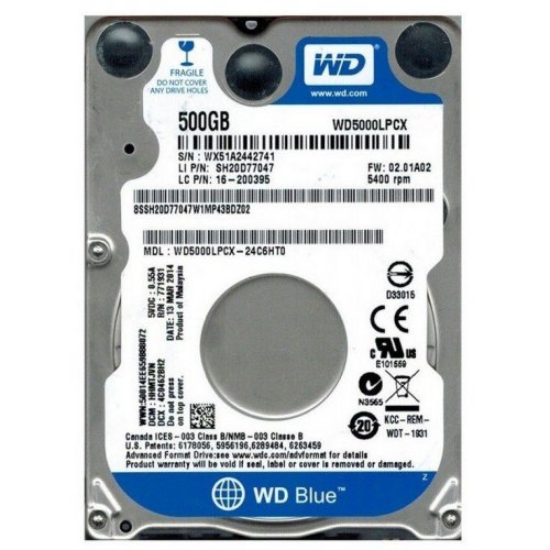 Фото Жорсткий диск Western Digital Blue 500GB 16MB 2.5