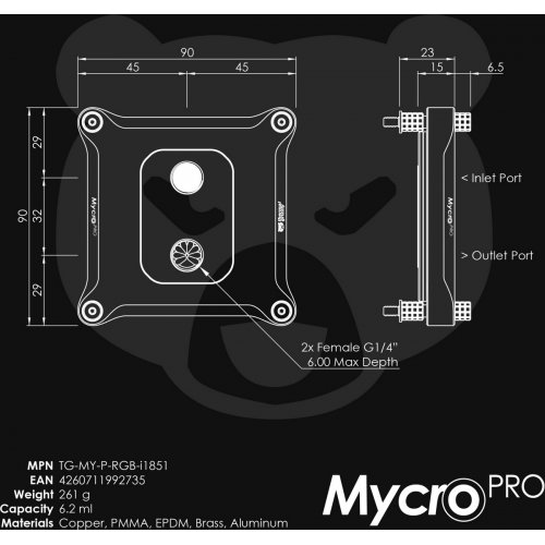 Водоблок Thermal Grizzly Mycro Pro LGA1851 (TG-MY-P-RGB-i1851) купить в Украине: Киев, Днепр, Харьков, Одесса  | Низкая цена, отзывы, характеристики от TELEMART фото