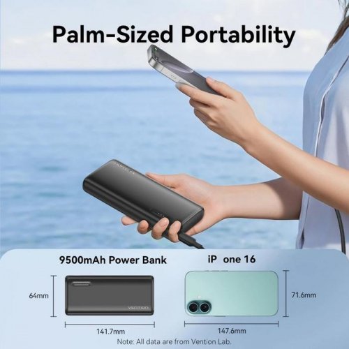 Powerbank Vention 9500mAh 15W (I17B0) Black купити в Україні: Київ, Львів, Хмельницький, Тернопіль, Івано-Франківськ | Низька ціна, відгуки, характеристики від TELEMART фото