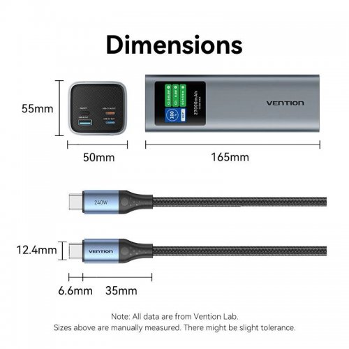 Powerbank Vention 27000mAh 140W (FKEH0) Gray купить в Украине: Киев, Днепр, Харьков, Одесса  | Низкая цена, отзывы, характеристики от TELEMART фото