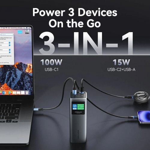 Powerbank Vention 27000mAh 140W (FKEH0) Gray купить в Украине: Киев, Днепр, Харьков, Одесса  | Низкая цена, отзывы, характеристики от TELEMART фото