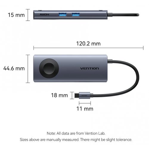 USB-хаб Vention USB Type-C 6 in 1 (TPMHB) Gray купить в Украине: Киев, Днепр, Харьков, Одесса  | Низкая цена, отзывы, характеристики от TELEMART фото