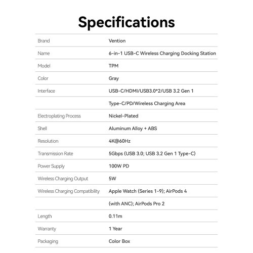 USB-хаб Vention USB Type-C 6 in 1 (TPMHB) Gray купить в Украине: Киев, Днепр, Харьков, Одесса  | Низкая цена, отзывы, характеристики от TELEMART фото