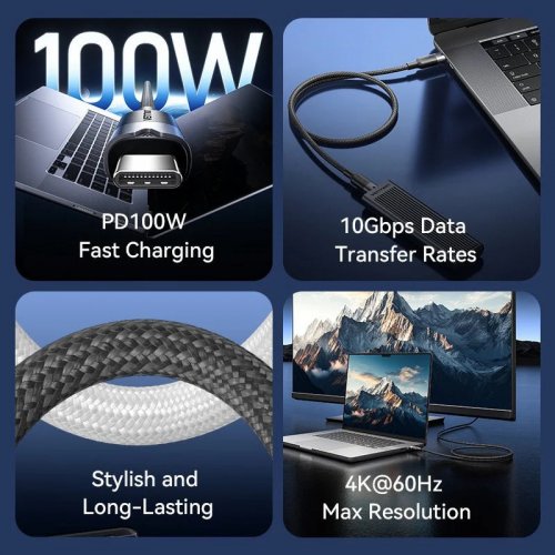 Кабель Vention USB Type-C to USB Type-C 100W 0.5m (TRGWD) White купить в Украине: Киев, Днепр, Харьков, Одесса  | Низкая цена, отзывы, характеристики от TELEMART фото