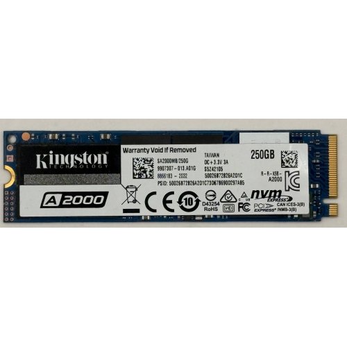Ssd-диск Kingston A2000 3D NAND 250GB M.2 (2280 PCI-E) NVMe x4 (SA2000M8/250G) (Відновлено продавцем, 894664) купити в Україні: Київ, Львів, Хмельницький, Тернопіль, Івано-Франківськ | Перевірка сумісності, низька ціна, відгуки, характеристики від TELEMART фото