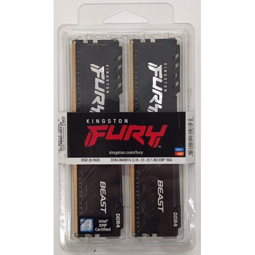 Озу Kingston DDR4 32GB (2x16GB) 3600Mhz FURY Beast Black (KF436C18BBK2/32) (Восстановлено продавцом, 894902) купить в Украине: Киев, Днепр, Харьков, Одесса  | Проверка совместимости, низкая цена, отзывы, характеристики от TELEMART фото