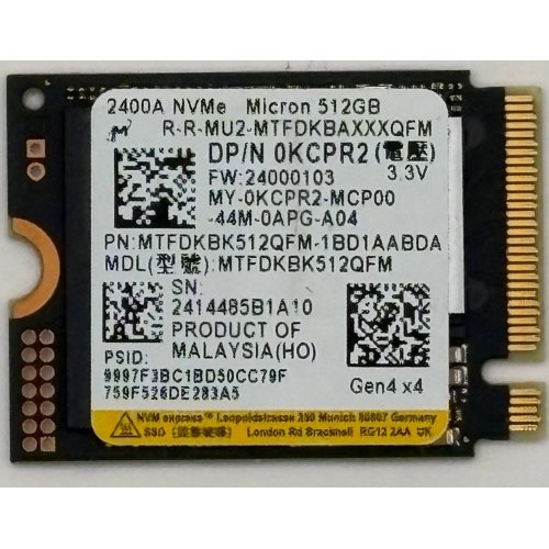 Ssd-диск Micron 2400 512GB M.2 (2230 PCI-E) (MTFDKBK512QFM) (Відновлено продавцем, 895169) купити в Україні: Київ, Львів, Хмельницький, Тернопіль, Івано-Франківськ | Перевірка сумісності, низька ціна, відгуки, характеристики від TELEMART фото