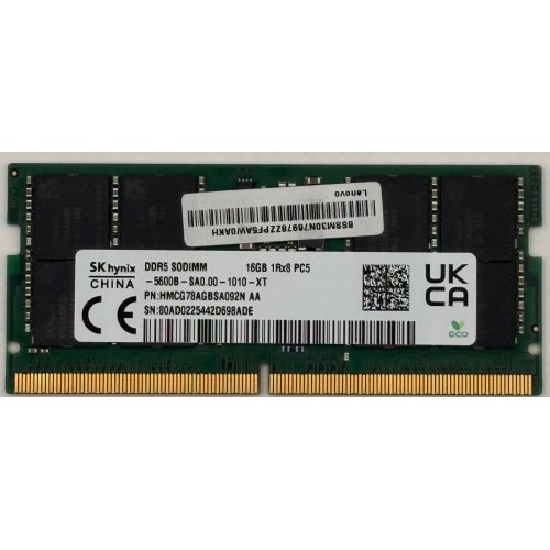 Озп Hynix SODIMM DDR5 16GB 5600Mhz (HMCG78AGBSA092N) (Відновлено продавцем, 895187) купити в Україні: Київ, Львів, Хмельницький, Тернопіль, Івано-Франківськ | Перевірка сумісності, низька ціна, відгуки, характеристики від TELEMART фото