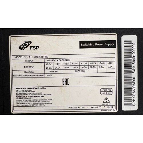 Блок живлення FSP PNR Pro 600W Full (ATX-600PNR PRO) Black (Відновлено продавцем, 895468) купити в Україні | Telemart фото