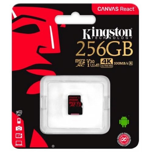 Купити Карта пам'яті Kingston microSDXC Canvas React 256GB UHS-I Class 10 (SDCR/256GBSP) - ціна в Києві, Львові, Вінниці, Хмельницькому, Франківську, Україні | інтернет-магазин TELEMART.UA фото