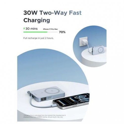 Powerbank Ugreen PB773 Magnetic Wireless 10000mAh 30W (65958B) Blue купити в Україні | Telemart фото