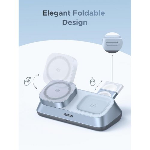 Беспроводное зарядное устройство Ugreen W711 3 in 1 Magnetic Wireless 25W (55677) Blue купить в Украине | Telemart фото