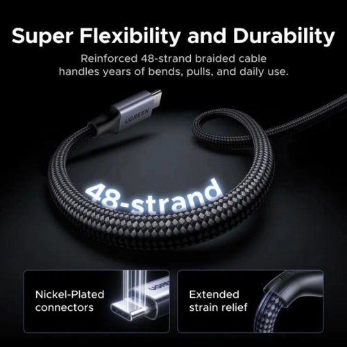 Кабель Ugreen L520 USB Type-C to USB Type-C 100W 1m (55517) Grey купити в Україні | Telemart фото