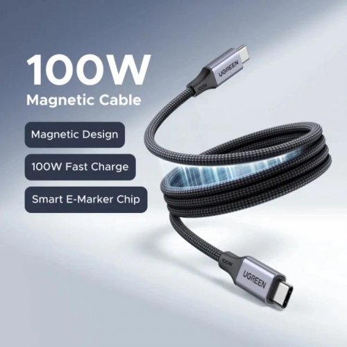 Кабель Ugreen L520 USB Type-C to USB Type-C 100W 1m (55517) Grey купити в Україні | Telemart фото
