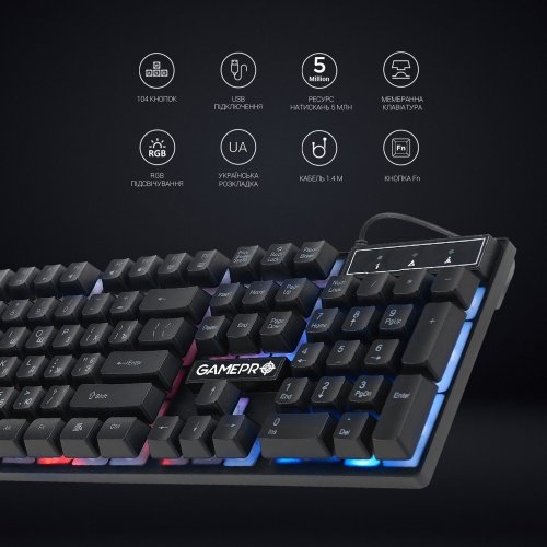 Уцінка клавіатура GamePro GK296 Black (Пошкоджено пакування, 895940) купити в Україні | Telemart фото