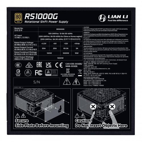 Блок питания Lian Li RS Gold 1000W without HUB (G9P.RS1000G.B000.EU) Black купить в Украине | Telemart фото