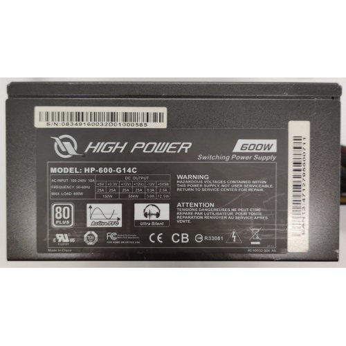 Блок живлення Sirtec High Power 600W (HP-600-G14C) (Відновлено продавцем, 896480) купити в Україні | Telemart фото