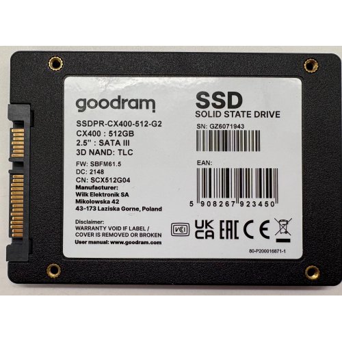Ssd-диск GoodRAM CX400 Gen.2 3D NAND TLC 512GB 2.5" (SSDPR-CX400-512-G2) (Восстановлено продавцом, 896850) купить в Украине | Telemart фото